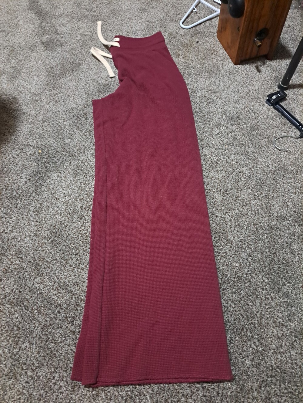 Women's Burgundy Ribbed Sweat Pants with Side Slit